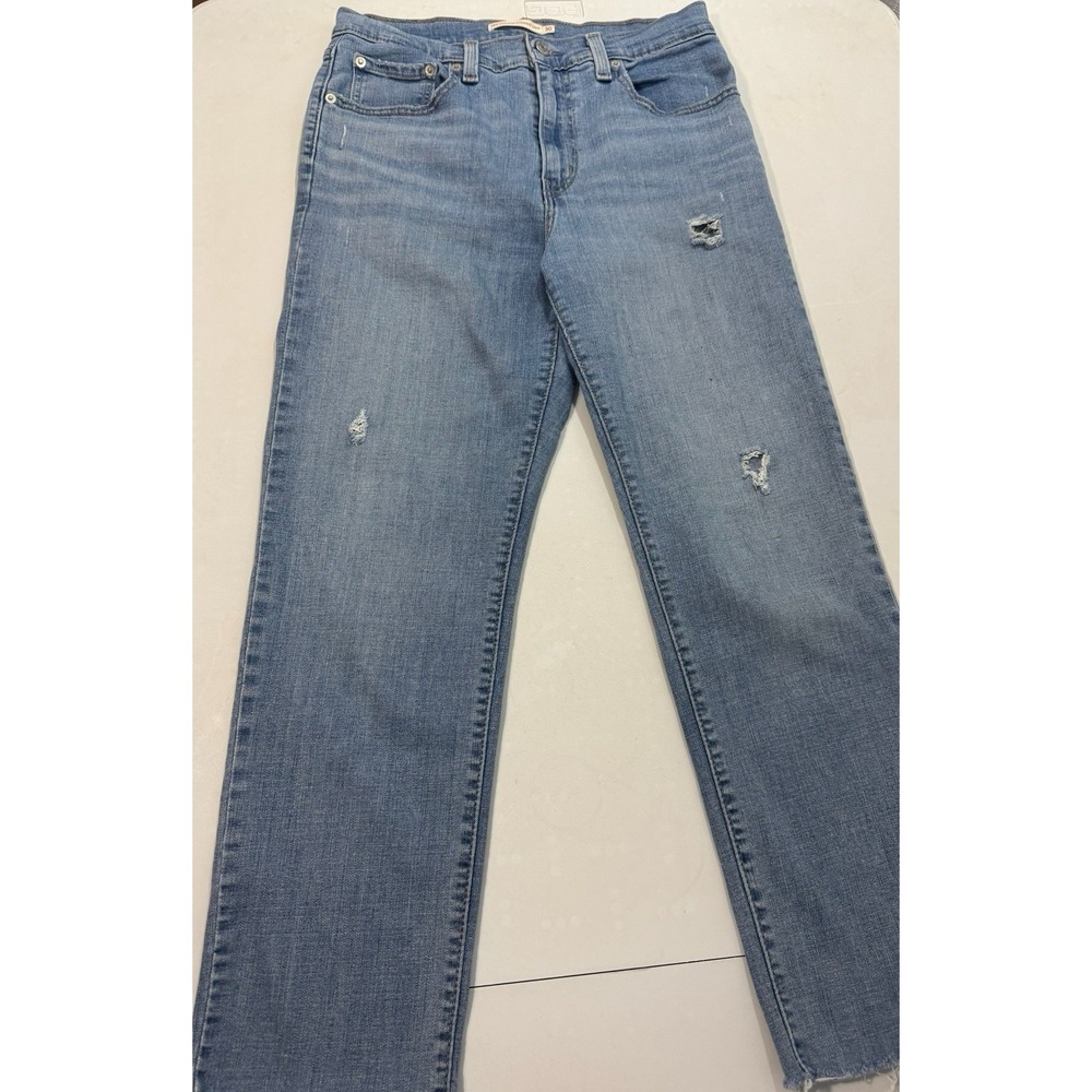 Levi's Women Size 30 Denim 724 High-Rise Slim Straight Distressed Jeans Raw Hem